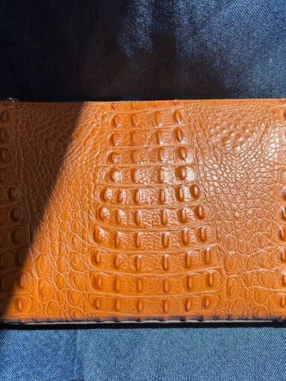 Claudia Firenze Italy Cognac Croc Embossed Genuine Leather Clutch Bag